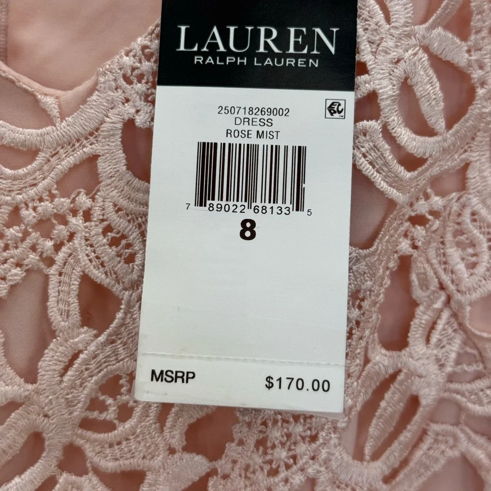 Lauren Ralph Lauren Blush Pink Lace Sheath V-Neck Sleeveless Cocktail Dress SZ 8 - Picture 11 of 15